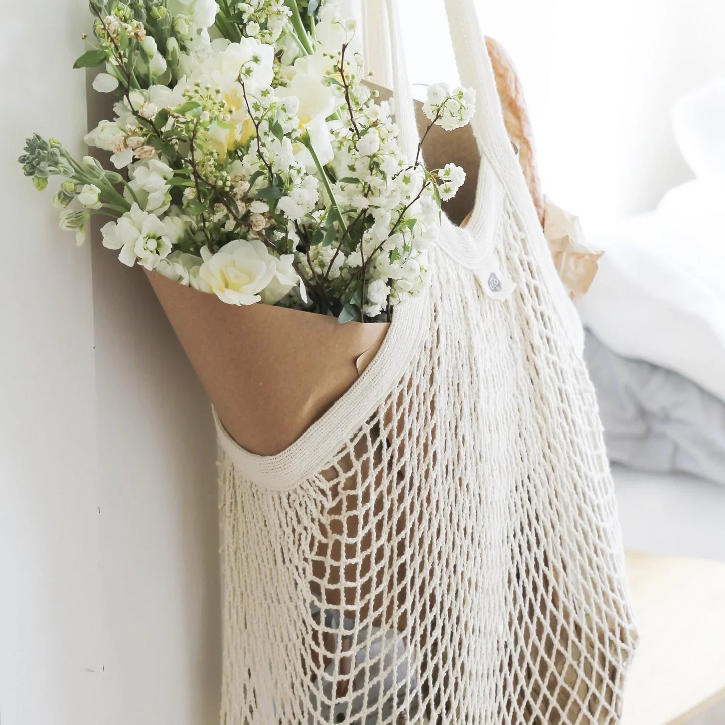 EVER ECO - ORGANIC COTTON NET TOTE BAG LONG HANDLE