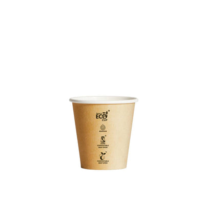 CUP - SINGLE WALLED - AQUEOUS - KRAFT BROWN - 6oz / 228ml - 80mm Ø