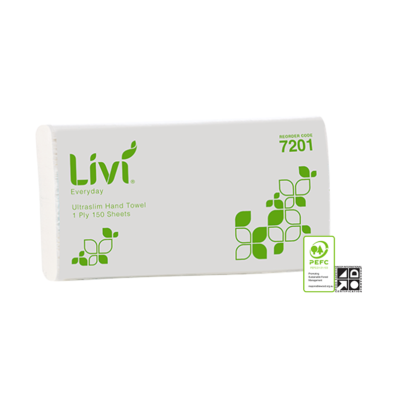 LIVI - PAPER TOWEL - INTERLEAVED ULTRASLIM 1 PLY - WHITE 225X230MM CTN