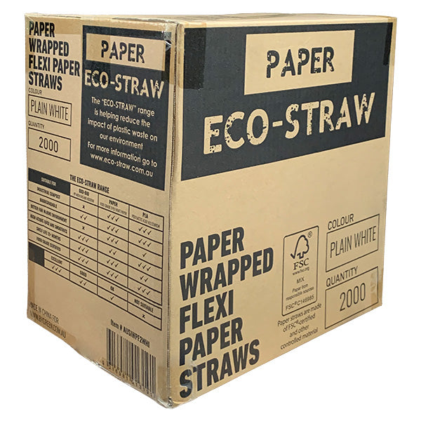 ECO STRAW - FLEXI PAPER STRAW - PAPER WRAPPED - 3 PLY - WHITE