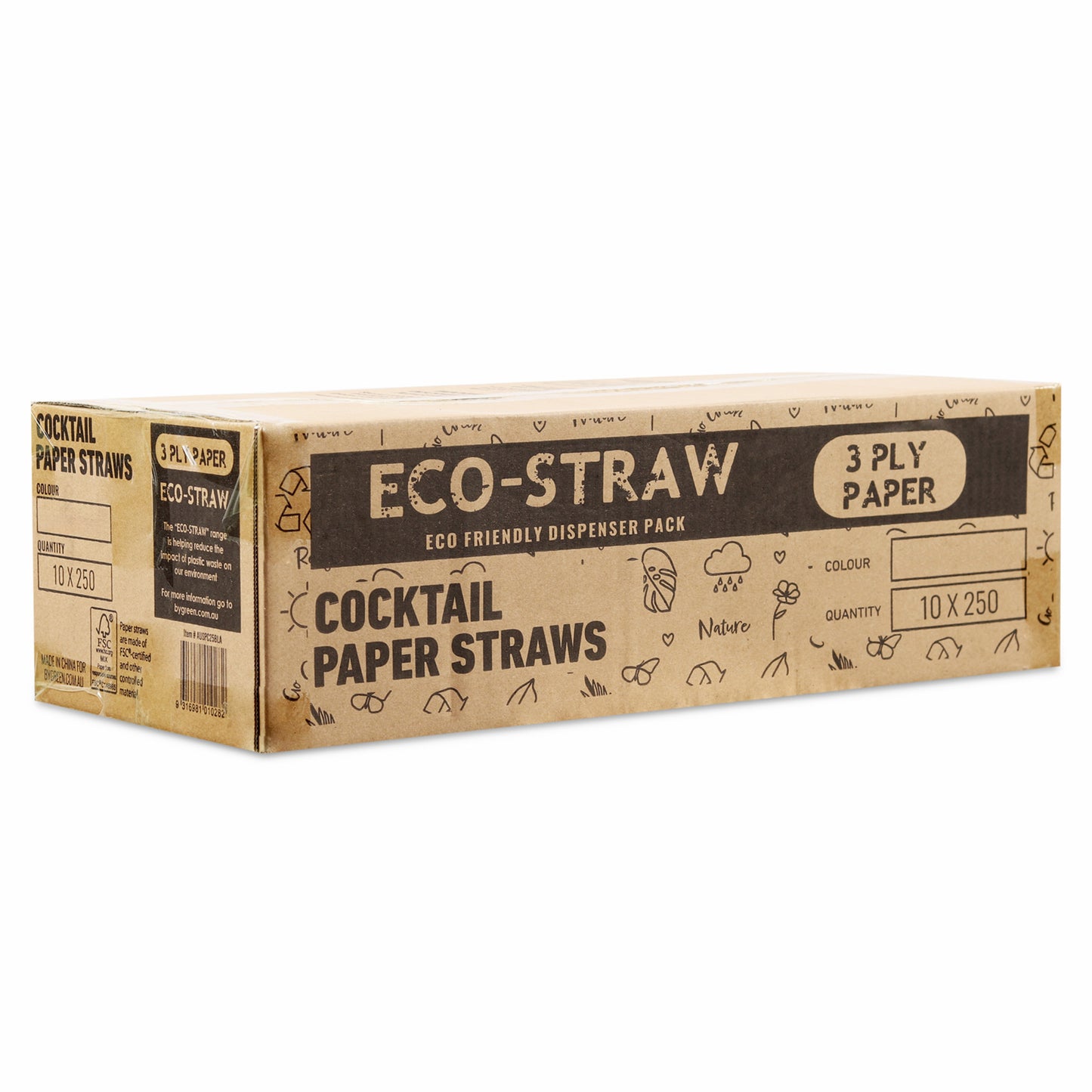 ECO STRAW - COCKTAIL - PAPER STRAW - 3 PLY - BLACK STRIPE