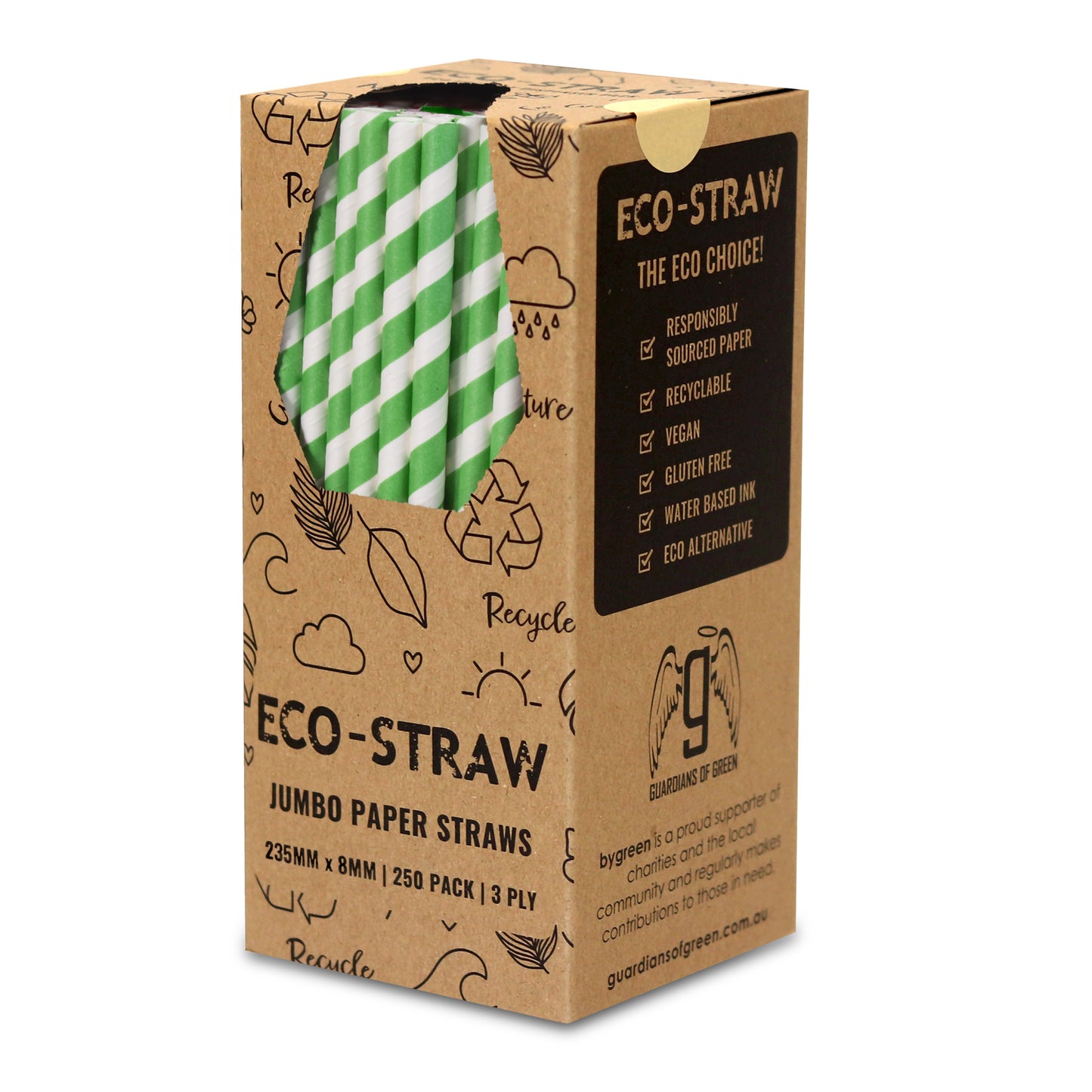 ECO STRAW - JUMBO - PAPER STRAW - 3 PLY - GREEN STRIPE