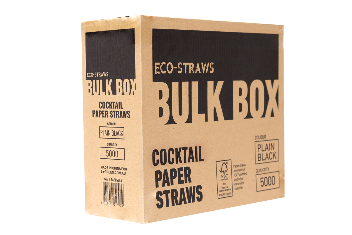 ECO-STRAW - COCKTAIL PAPER STRAW - BULK BOX - 3 PLY - BLACK
