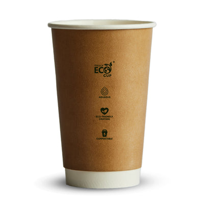 CUP - DOUBLE WALLED - AQUEOUS - KRAFT - 16oz / 480ml - 90mm Ø