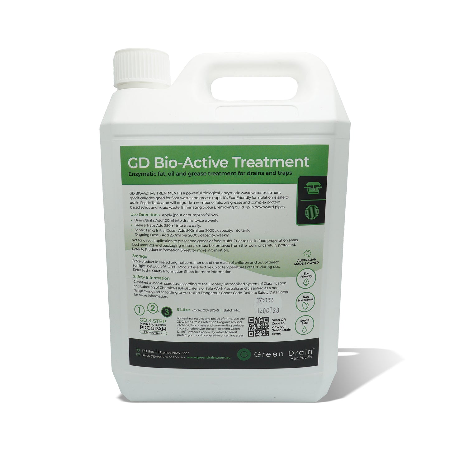 GREEN DRAIN - BIOACTIVE FAT OIL & GREASE TREATMENT - 5 LITRE