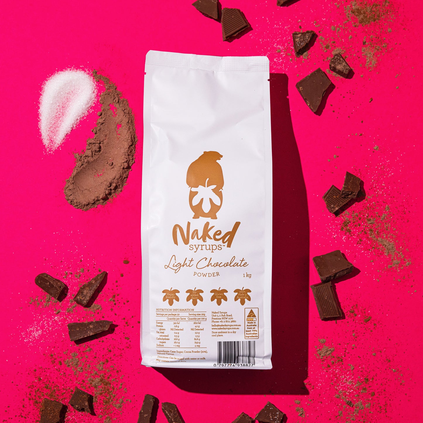 NAKED SYRUPS - LIGHT CHOCOLATE POWDER - 1 KG