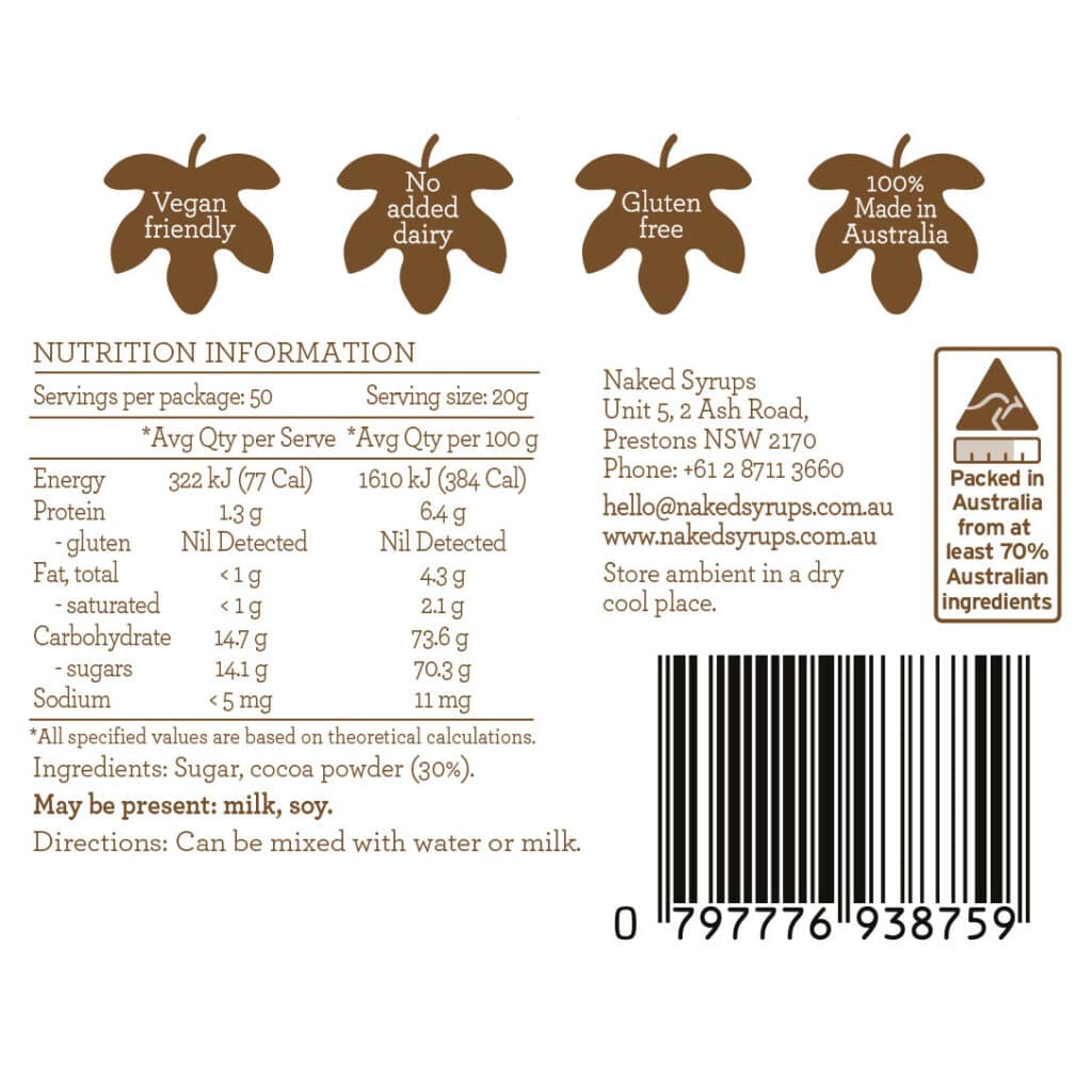 NAKED SYRUPS - DRINKING CHOCOLATE - 1 KG