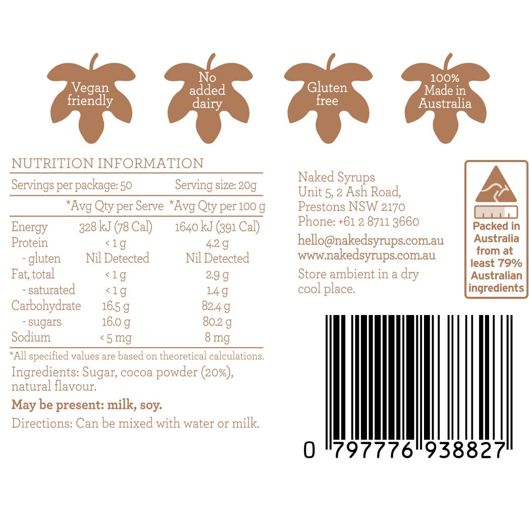 NAKED SYRUPS - LIGHT CHOCOLATE POWDER - 1 KG
