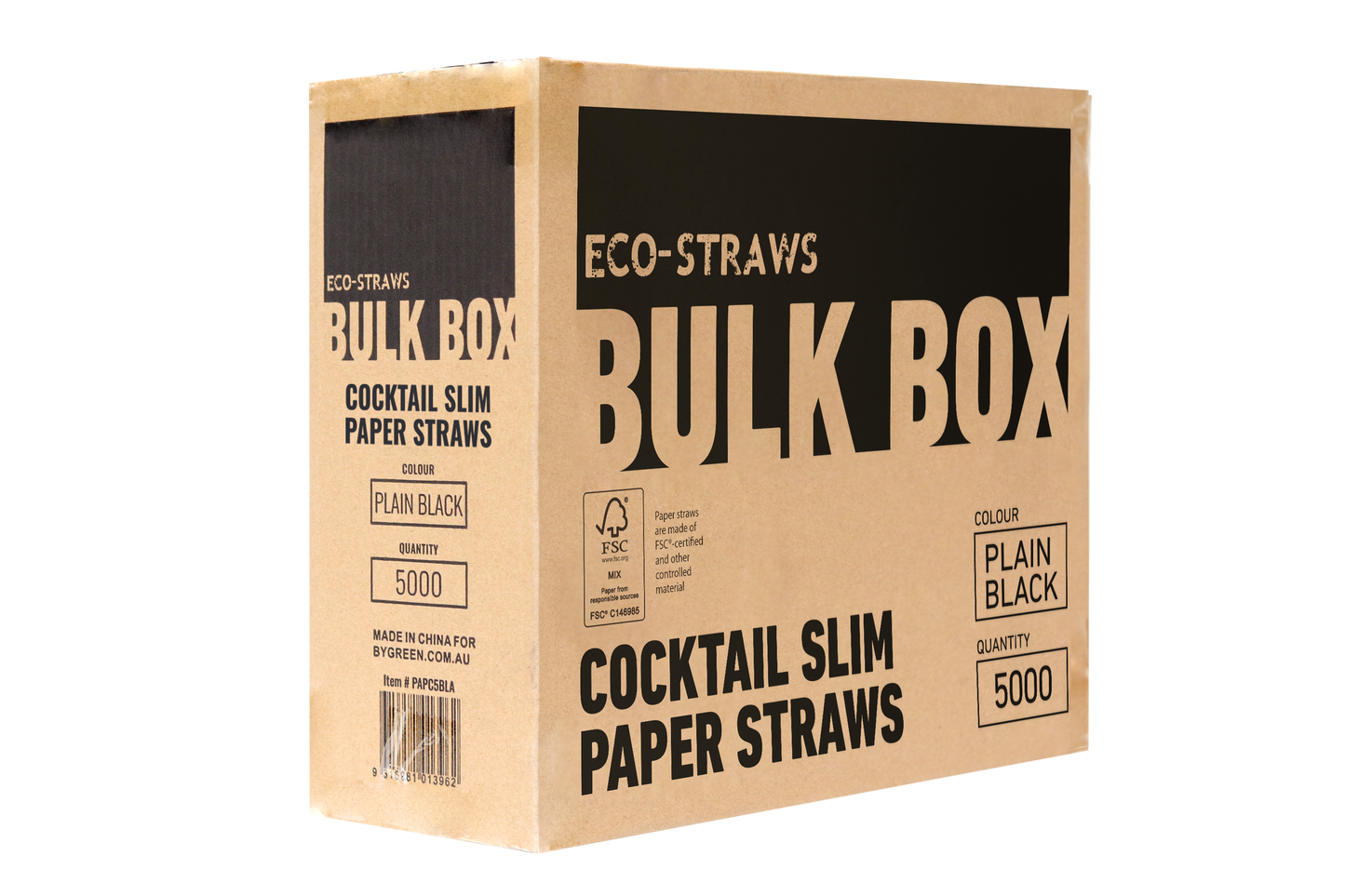 ECO STRAW - COCKTAIL SLIM - PAPER STRAW - BULK BOX - 3 PLY - BLACK