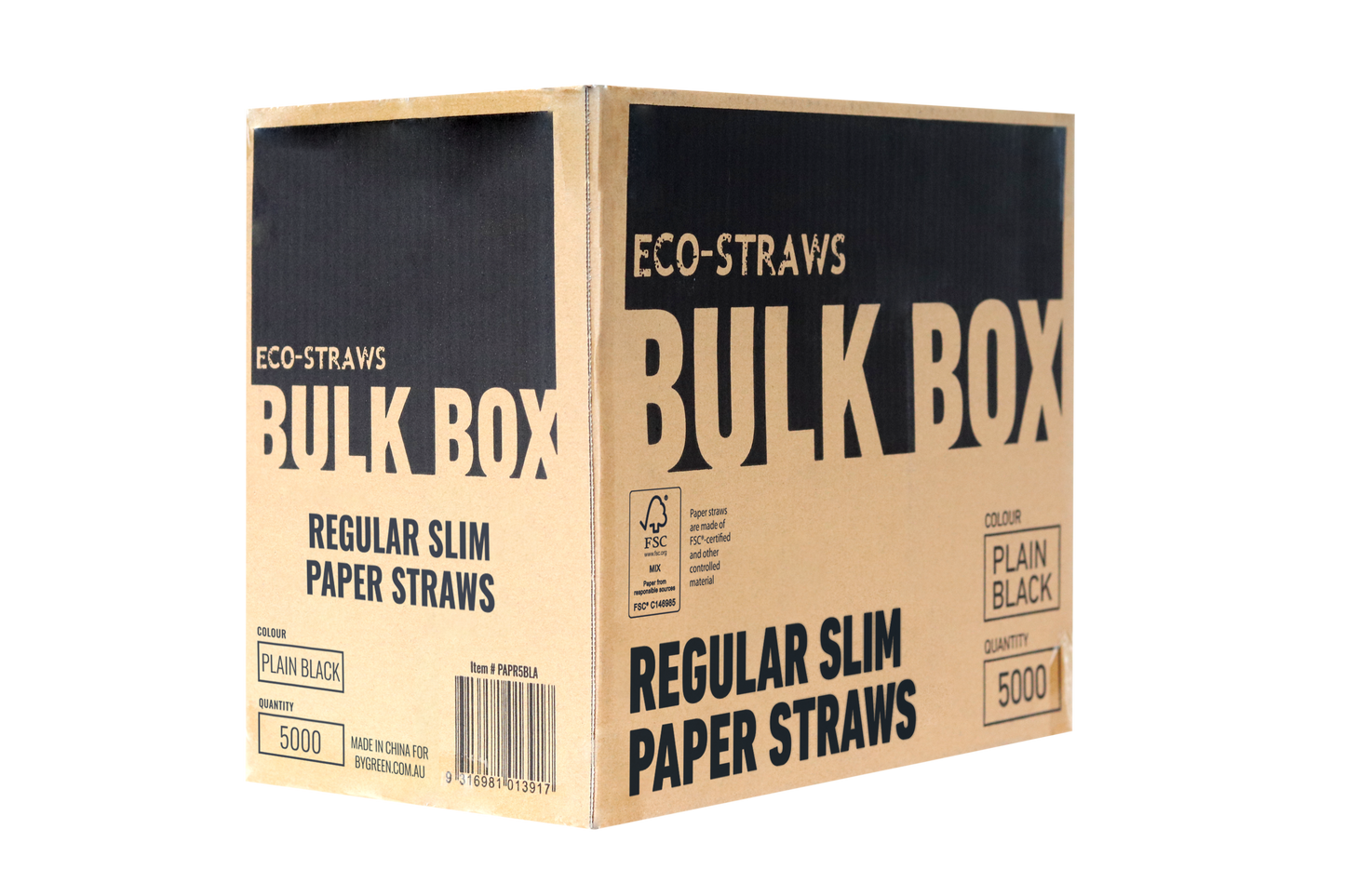 ECO STRAWS - REGULAR SLIM - PAPER STRAW - BULK BOX - 3 PLY - BLACK
