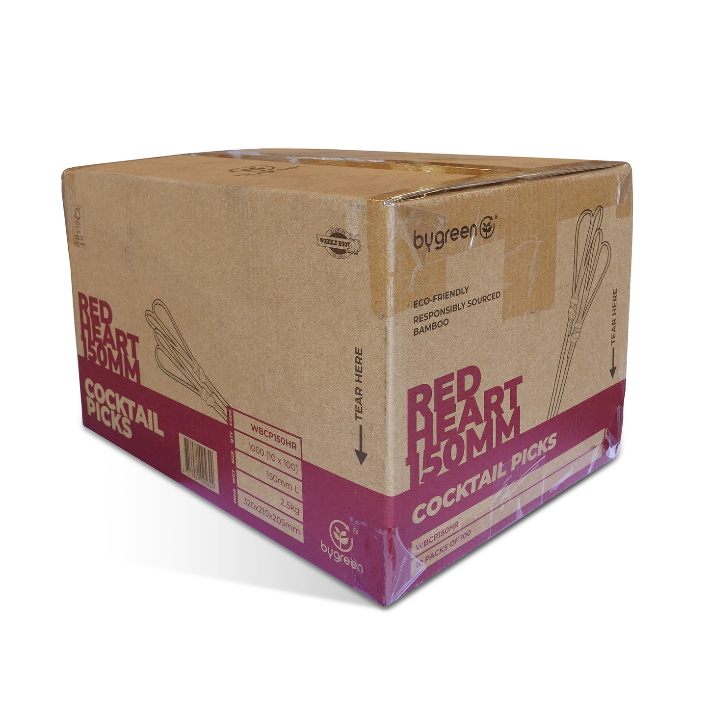 WOBBLY BOOT BARWARE - COCKTAIL PICKS - HEART - 150MM - RED