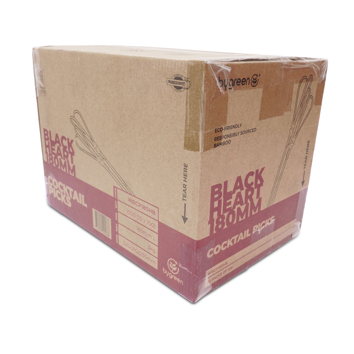 WOBBLY BOOT BARWARE - COCKTAIL PICKS - HEART - 180MM - BLACK