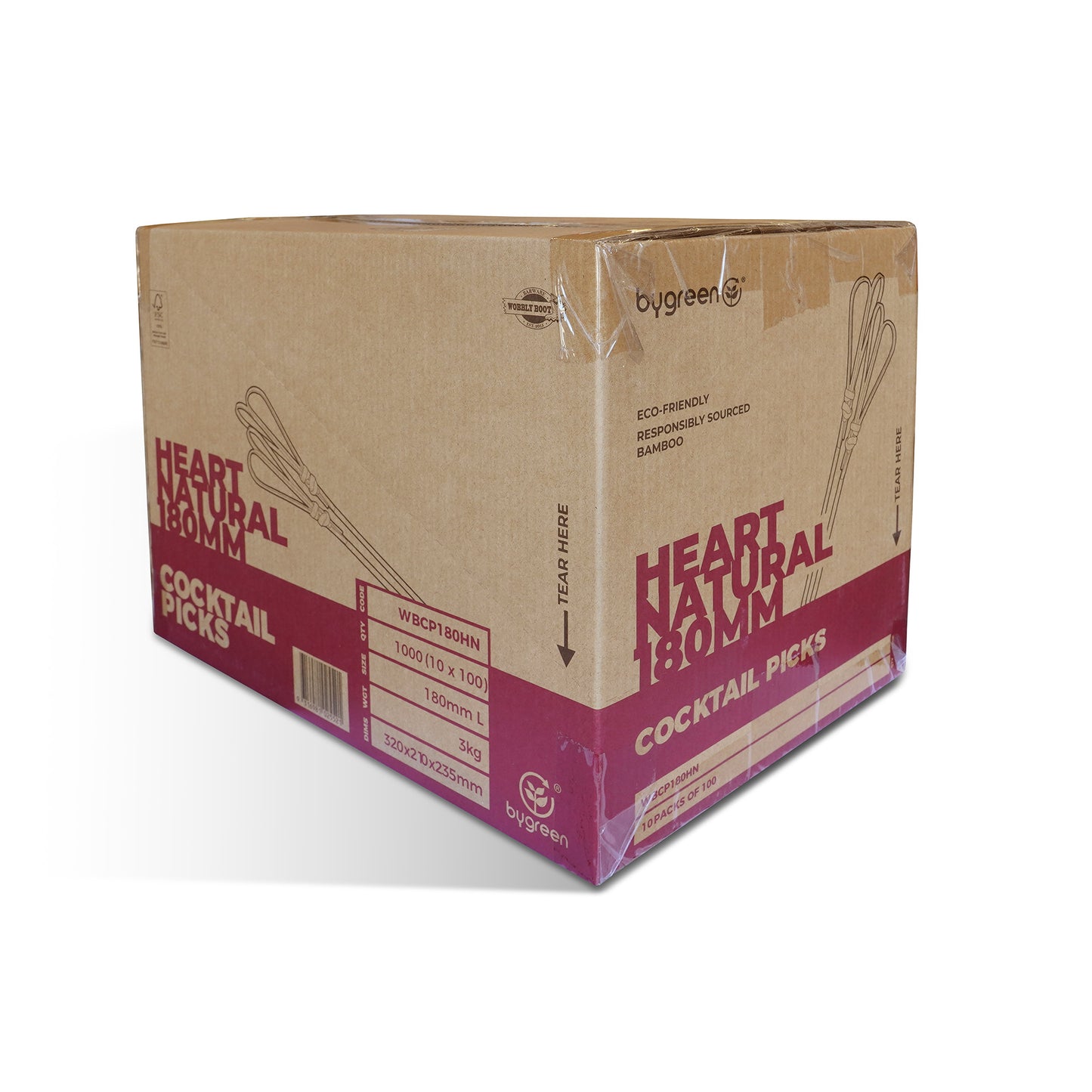 WOBBLY BOOT BARWARE - COCKTAIL PICKS - HEART - 180MM - NATURAL