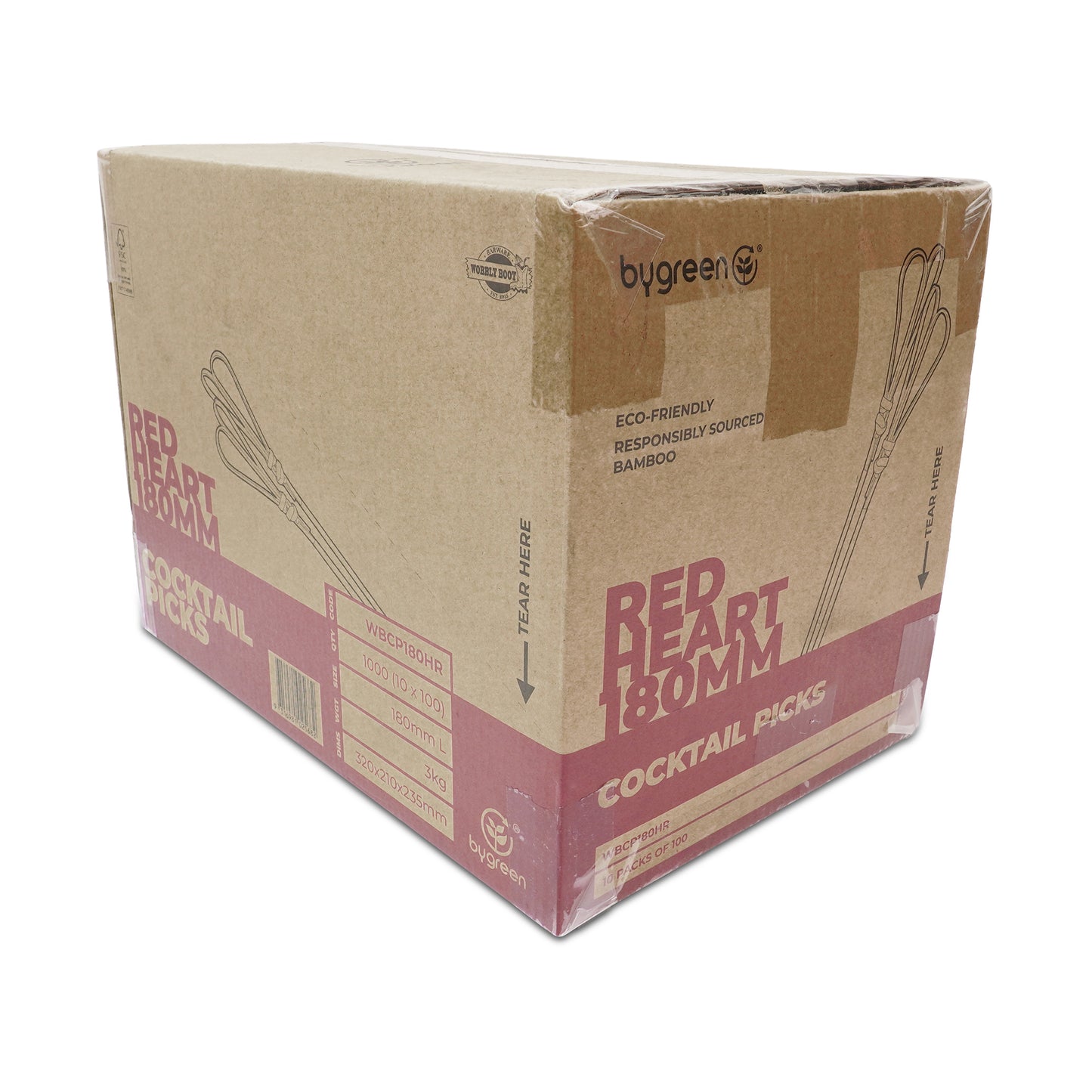 WOBBLY BOOT BARWARE - COCKTAIL PICKS - HEART - 180MM - RED