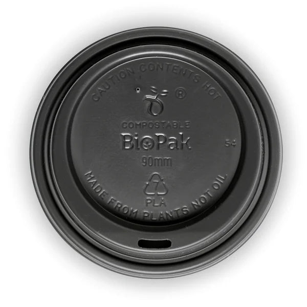 COFFEE CUP LID - PLA - BLACK - 90MM LARGE - 8/12/16oz