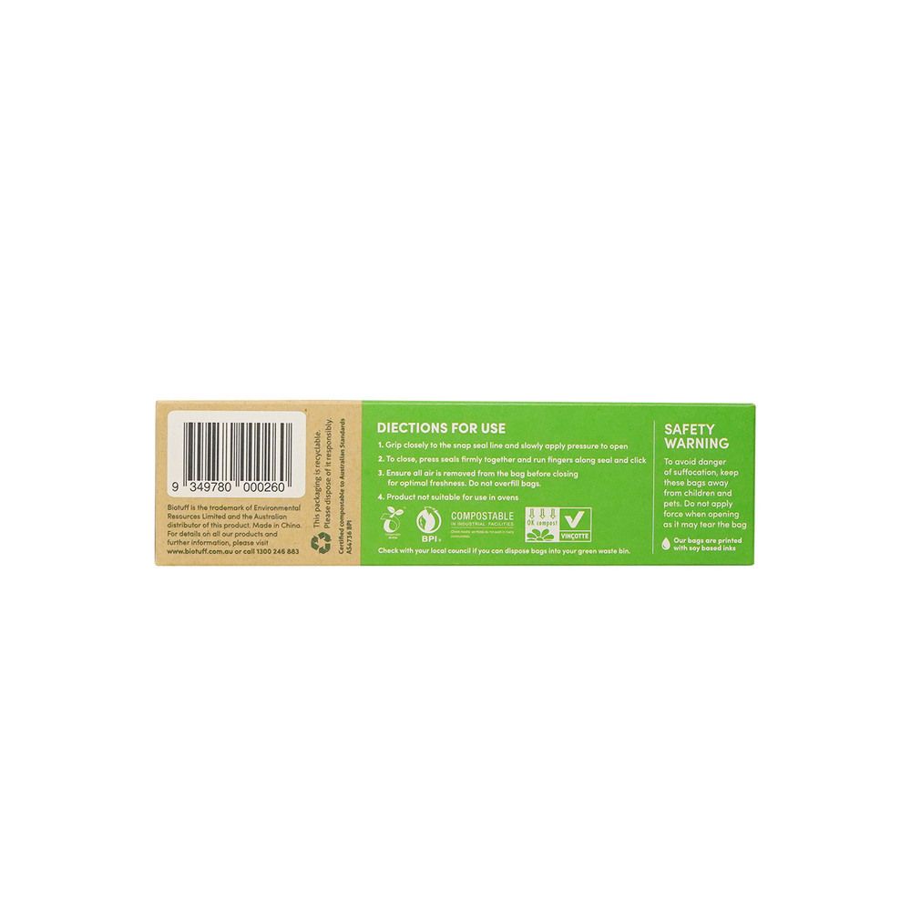 BIO TUFF - BIODEGRADABLE RESEALABLE SANDWICH ZIP LOCK BAGS
