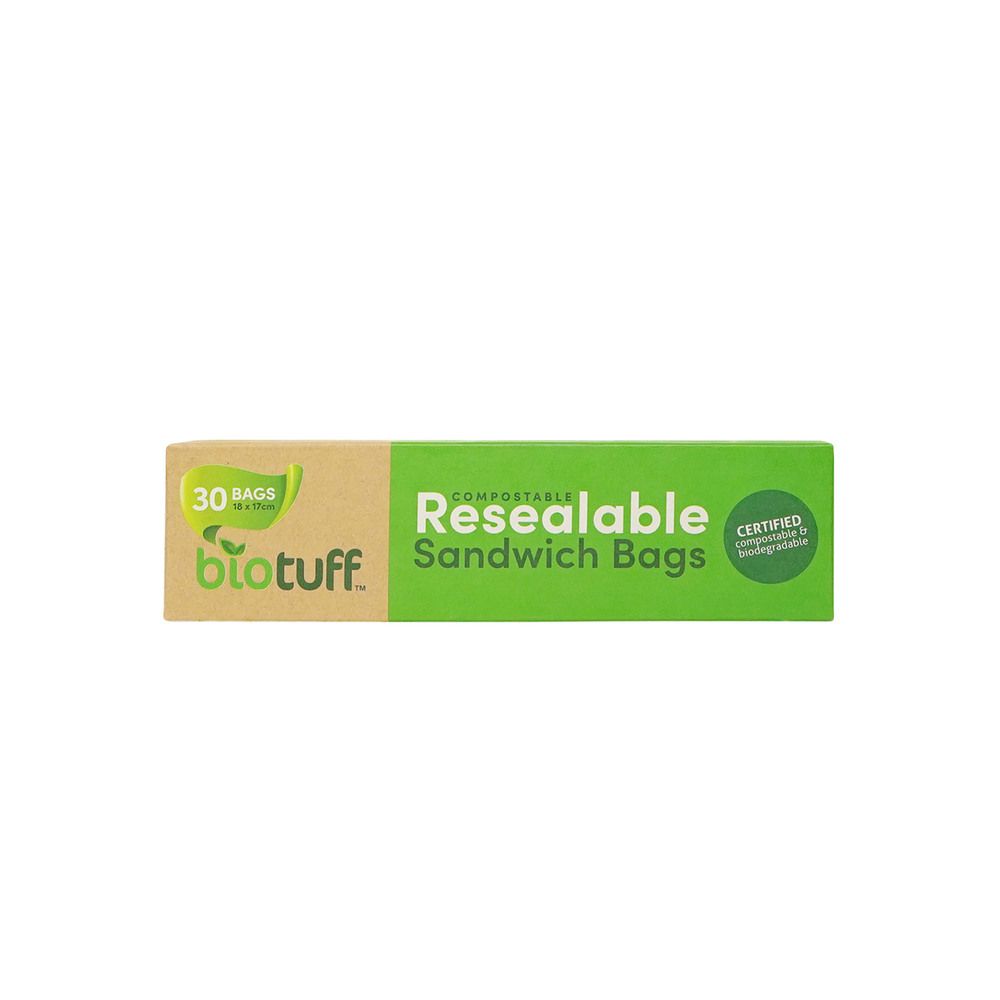 BIO TUFF - BIODEGRADABLE RESEALABLE SANDWICH ZIP LOCK BAGS
