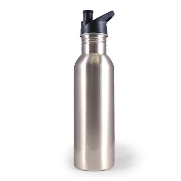 GO GREEN - REUSABLE SPORTS BOTTLE - STAINLESS STEEL - 800ML - SILVER