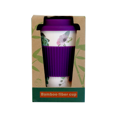BAMBOO COFFEE CUP WITH SILICONE LID - ASSORTED DESIGNS - 400ML
