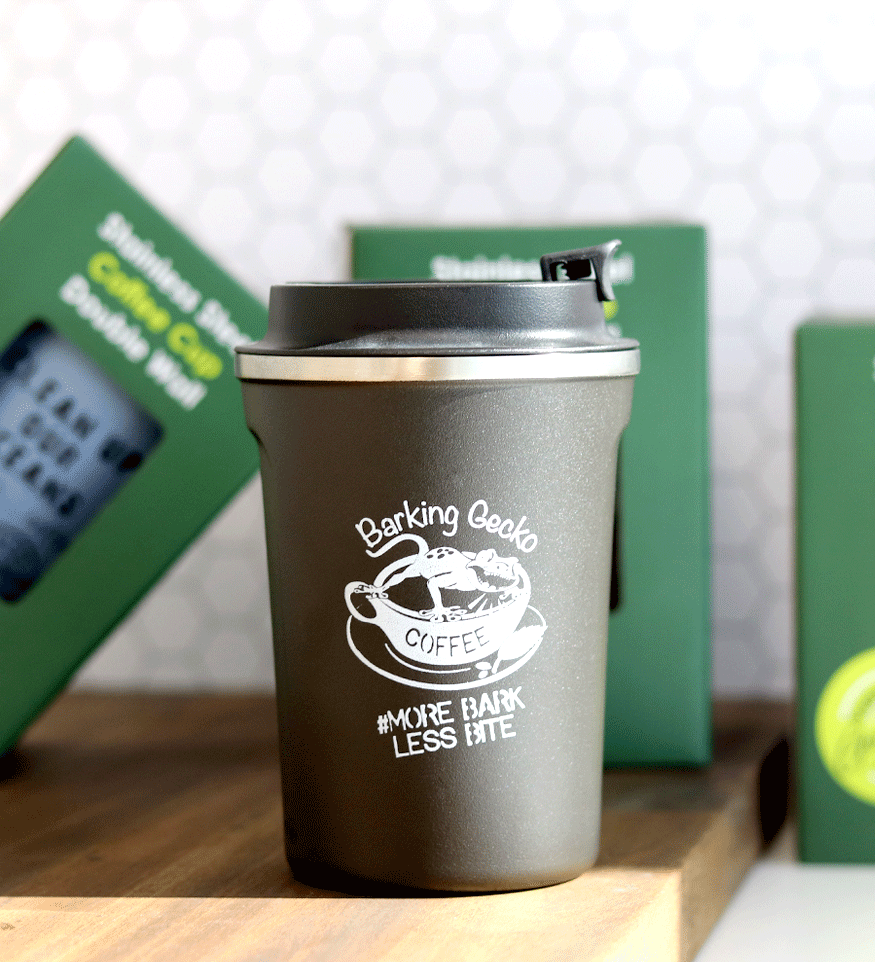 GO GREEN REUSABLES - BARKING GECKO COFFEE CUP - 380ML