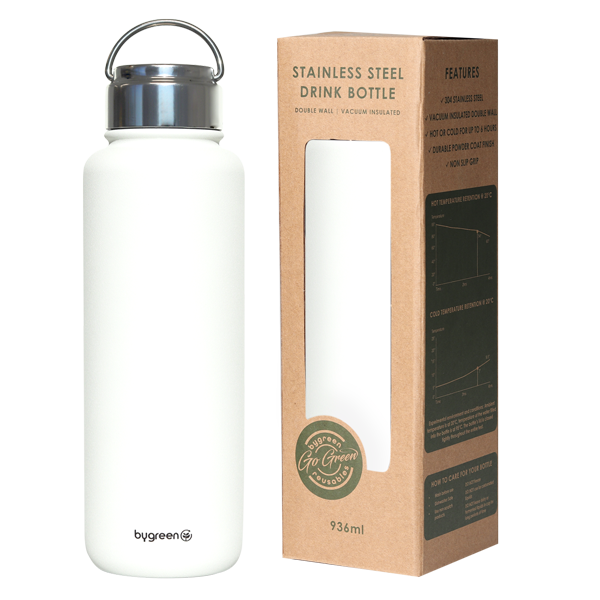 GO GREEN - REUSABLE WATER BOTTLE - 936ML - WHITE