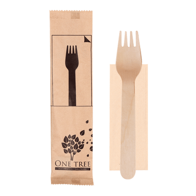 ONE TREE - PAPER WRAPPED CUTLERY SINGLES - FORK & NAPKIN