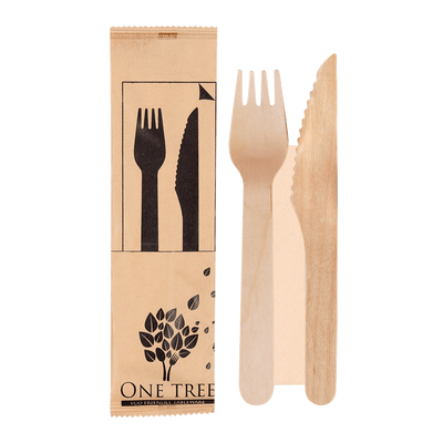 ONE TREE - PAPER WRAPPED CUTLERY SET - KNIFE, FORK NAPKIN