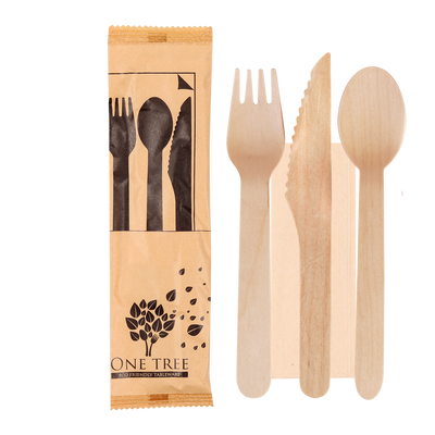 ONE TREE - PAPER WRAPPED CUTLERY SET - KNIFE, FORK, SPOON, NAPKIN