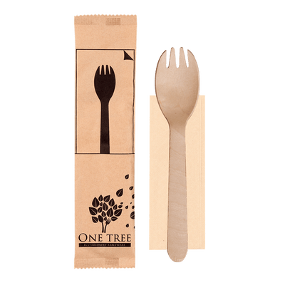 ONE TREE - PAPER WRAPPED CUTLERY SINGLES - SPORK & NAPKIN