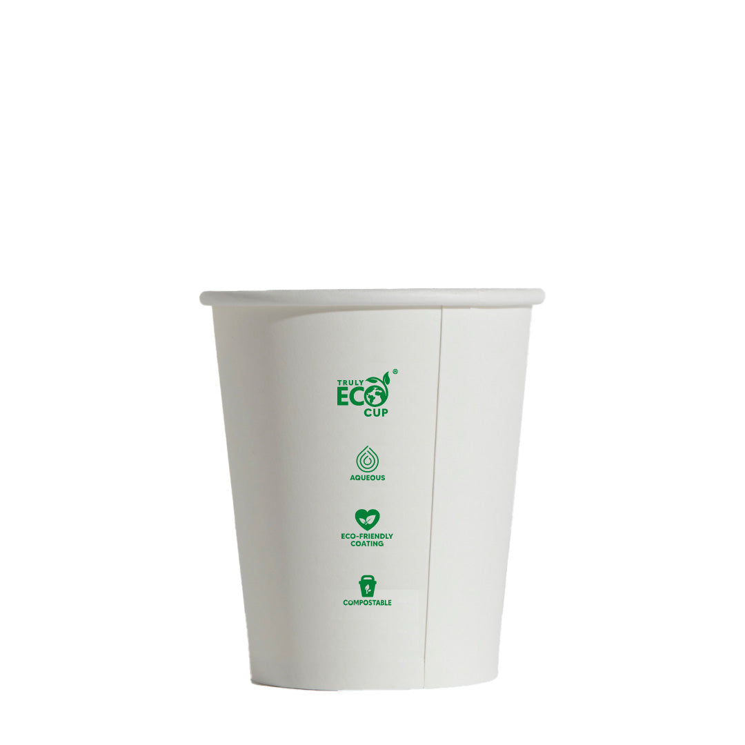 CUP - SINGLE WALLED - AQUEOUS - PLAIN WHITE - 6oz / 180ml - 80mm Ø