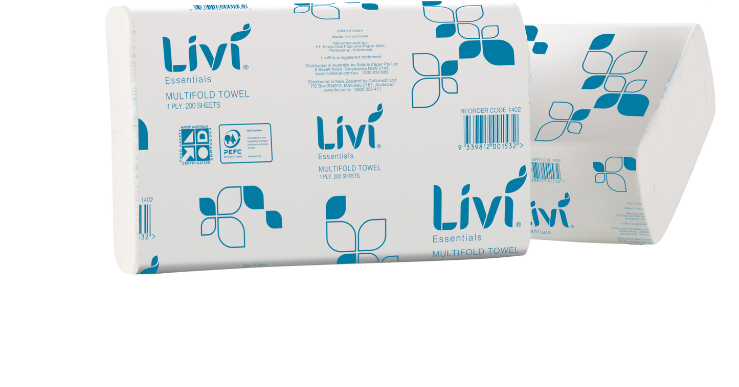 LIVI - PAPER TOWEL - INTERLEAVED MULTIFOLD - WHITE 225X230MM CTN