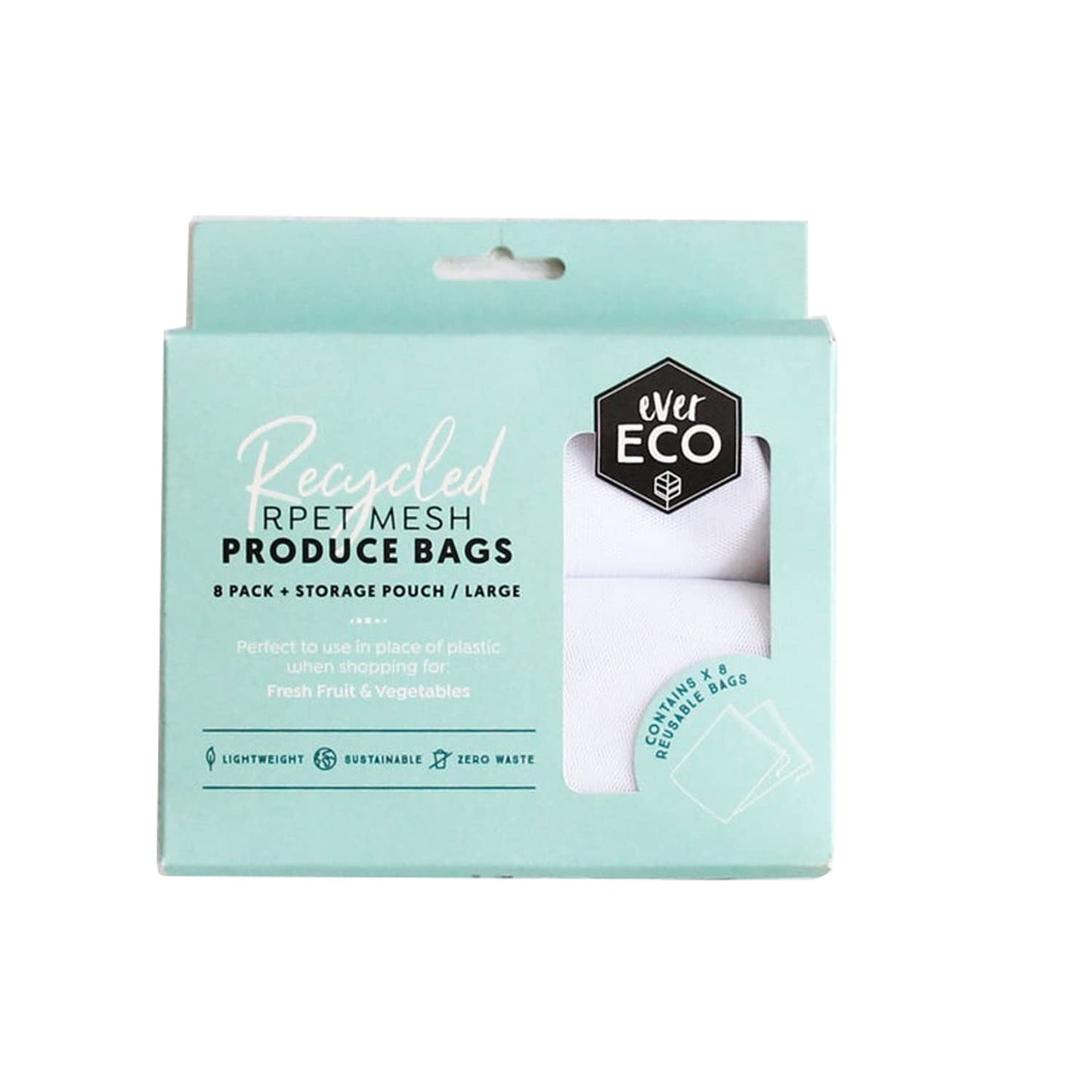 EVER ECO - REUSABLE FRUIT AND VEGE BAGS + STORAGE POUCH - 8 PACK