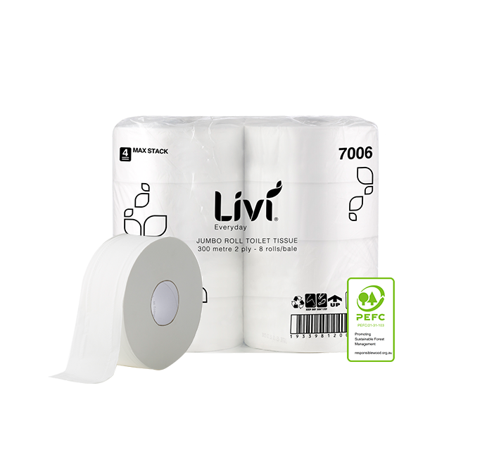 LIVI - EVERYDAY JUMBO TOILET TISSUE - 2PLY 300M - (CTN8)