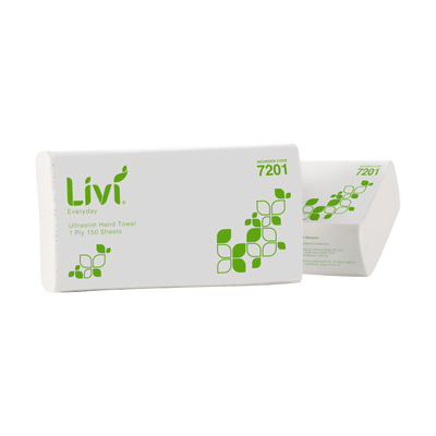 LIVI - PAPER TOWEL - INTERLEAVED ULTRASLIM 1 PLY - WHITE 225X230MM CTN