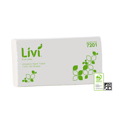 LIVI - PAPER TOWEL - INTERLEAVED ULTRASLIM 1 PLY - WHITE 225X230MM CTN