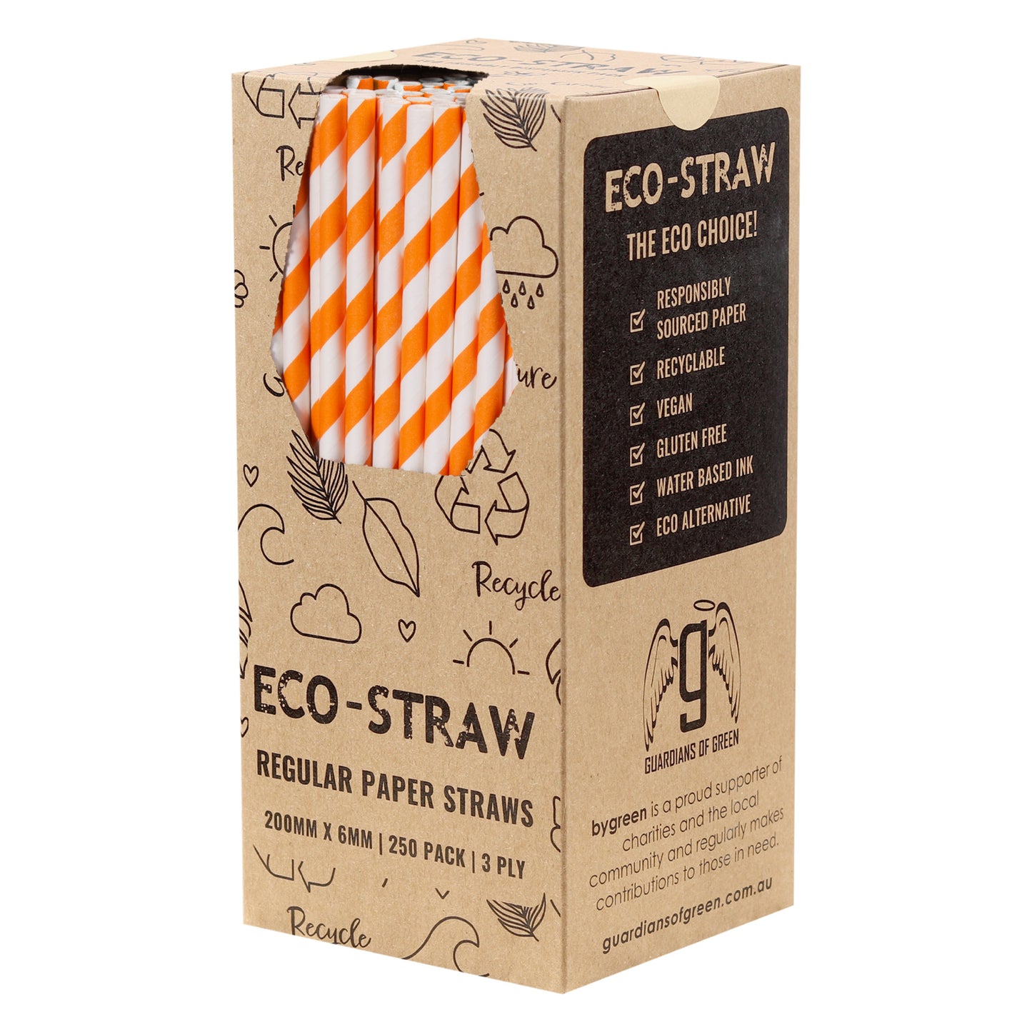 ECO STRAW - REGULAR - PAPER STRAW - 3 PLY - ORANGE STRIPE