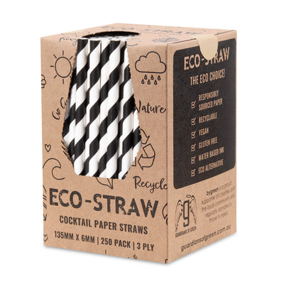 ECO-STRAW - COCKTAIL - PAPER STRAW - 3 PLY - BLACK STRIPE