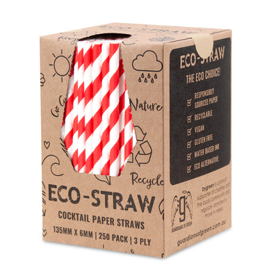 ECO-STRAW - COCKTAIL - PAPER STRAW - 3 PLY - RED STRIPE