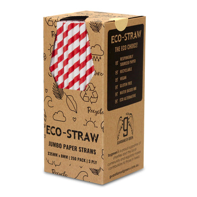 ECO-STRAW - JUMBO - PAPER STRAW - 3 PLY - RED STRIPE