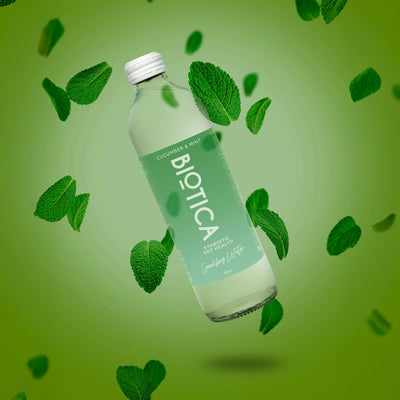 BIOTICA WATER - PROBIOTIC SPARKLING WATER - CUCUMBER MINT - GLASS BOTTLE 350ml (CTN 12)