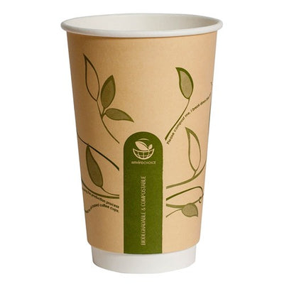 CUP - DOUBLE WALLED  - PLA - KRAFT BROWN - 16oz / 480ml - 90mm Ø