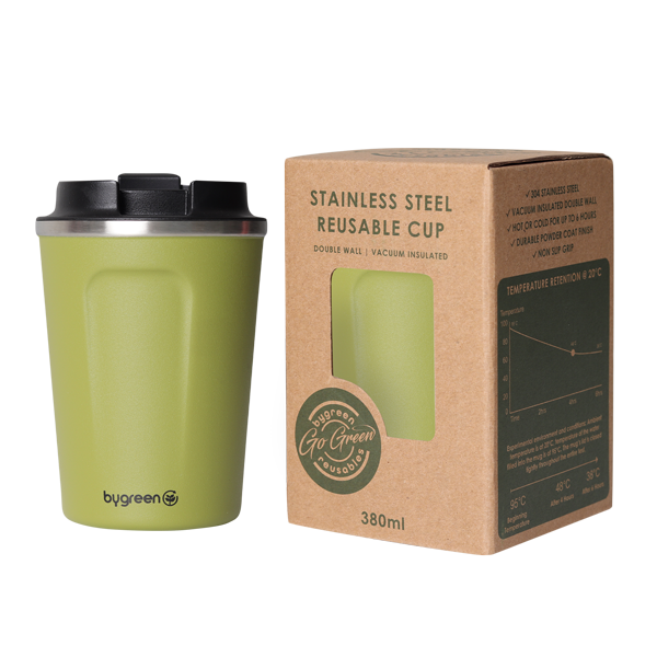 GO GREEN - REUSABLE COFFEE CUP - 380ML - OLIVE