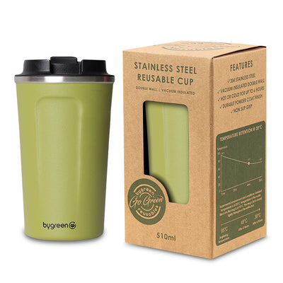 GO GREEN - REUSABLE COFFEE CUP - 510ML - OLIVE