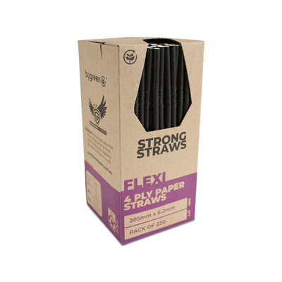 STRONG STRAWS - 4 PLY FLEXI PAPER STRAW - BLACK