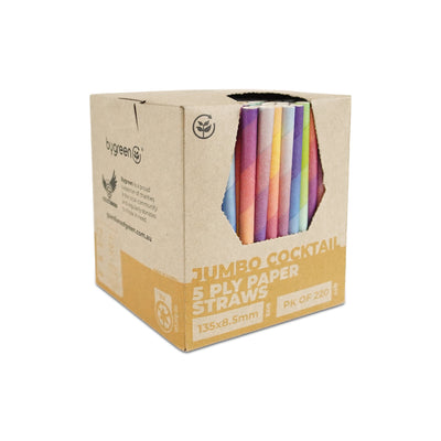 STRONG STRAWS - 5 PLY JUMBO COCKTAIL PAPER STRAW - MIXED COLOURS
