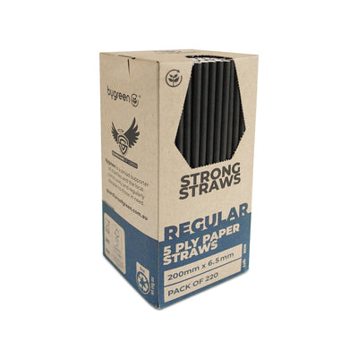 STRONG STRAWS - 5 PLY REGULAR PAPER STRAW - BLACK