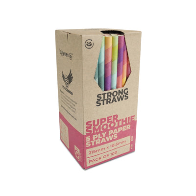 STRONG STRAWS - 5 PLY SUPER SMOOTHIE PAPER STRAW - MIXED COLOURS