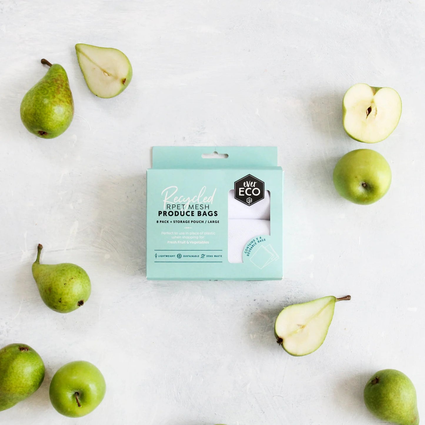 EVER ECO - REUSABLE FRUIT AND VEGE BAGS + STORAGE POUCH - 8 PACK