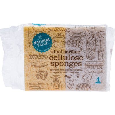 NATURAL VALUE - DUAL SURFACE CELLULOSE SPONGE - 4 PACK