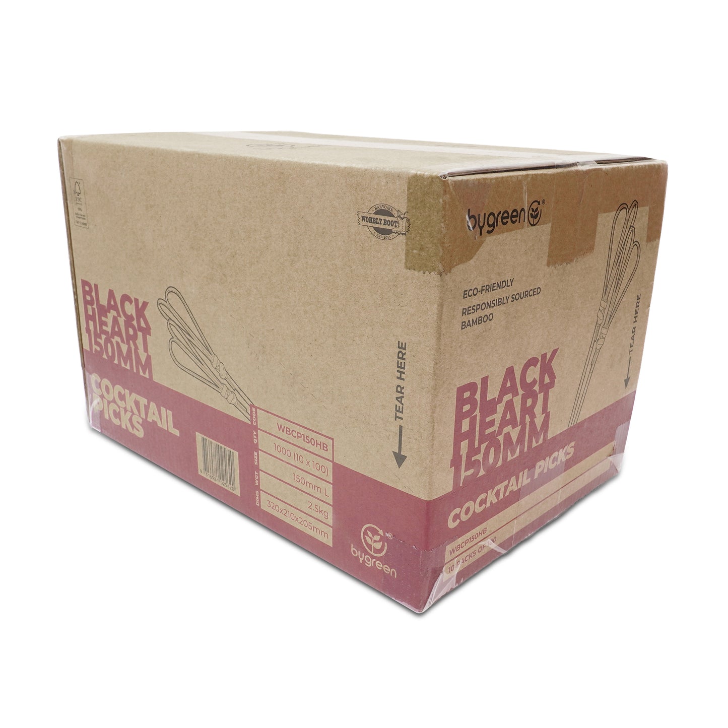 WOBBLY BOOT BARWARE - COCKTAIL PICKS - HEART - 150MM - BLACK